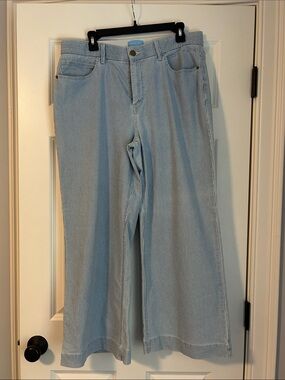 Draper James Light Blue Pinstripe Wide-Leg Jeans